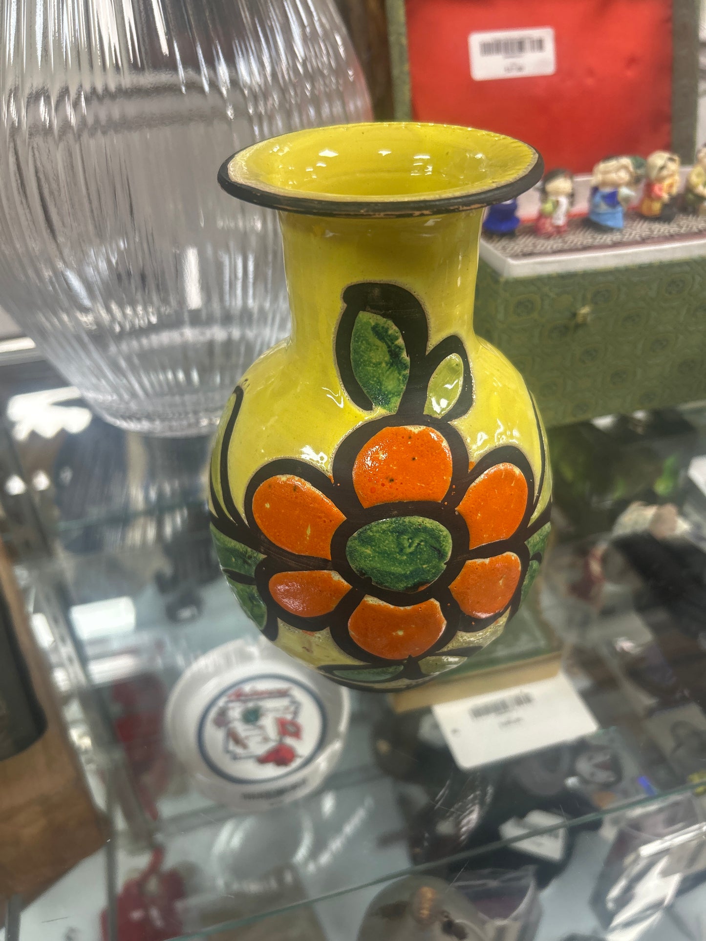 Vintage Italian Pottery Flower Vase Handmade Glazed Yellow Orange Green 7”