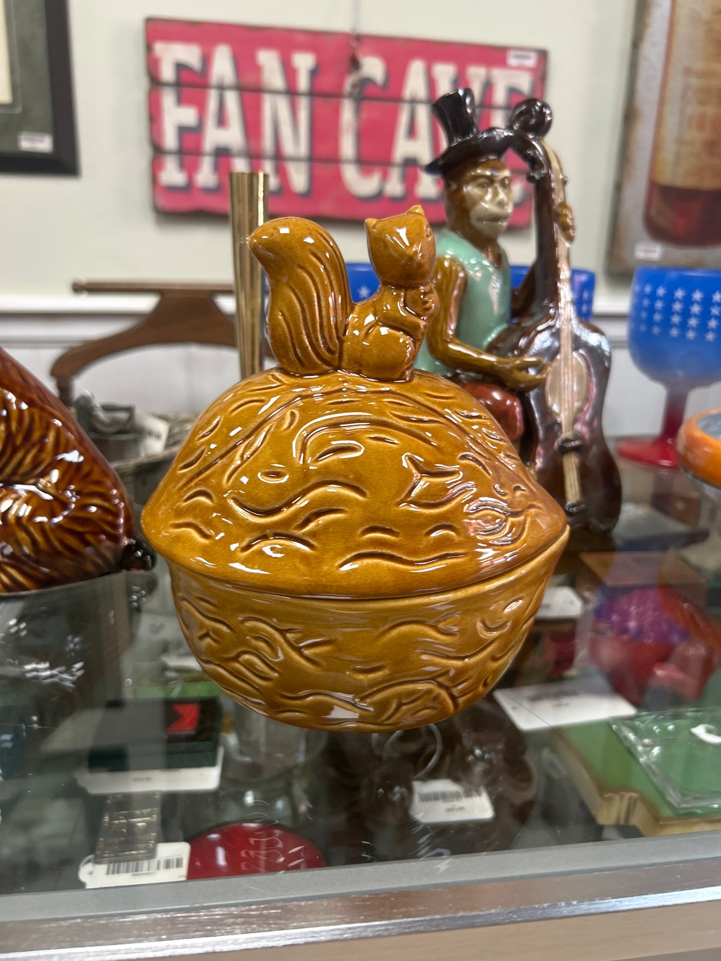 Mid-Century Modern ceramic squirrel-shaped lidded nut