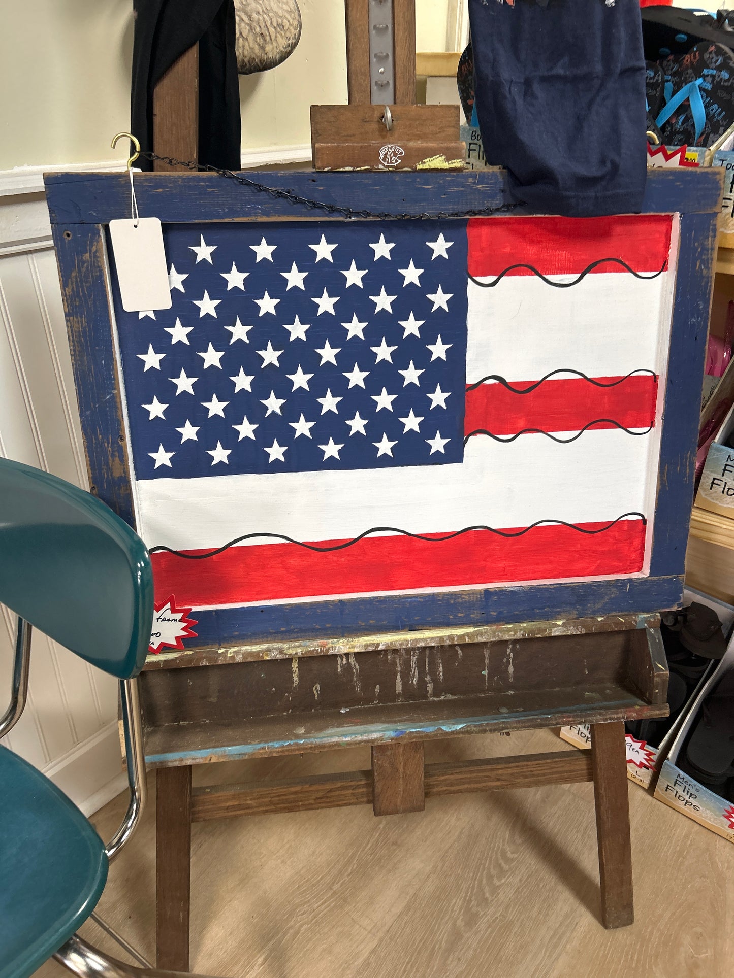 Window Frame Painted Flag Art (w/ hanging chain) ea