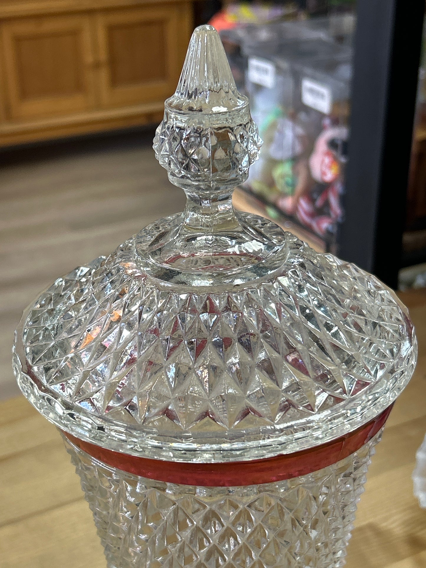 Indiana Glass Diamond Point Ruby Flash 15" Candy Dish with Lid