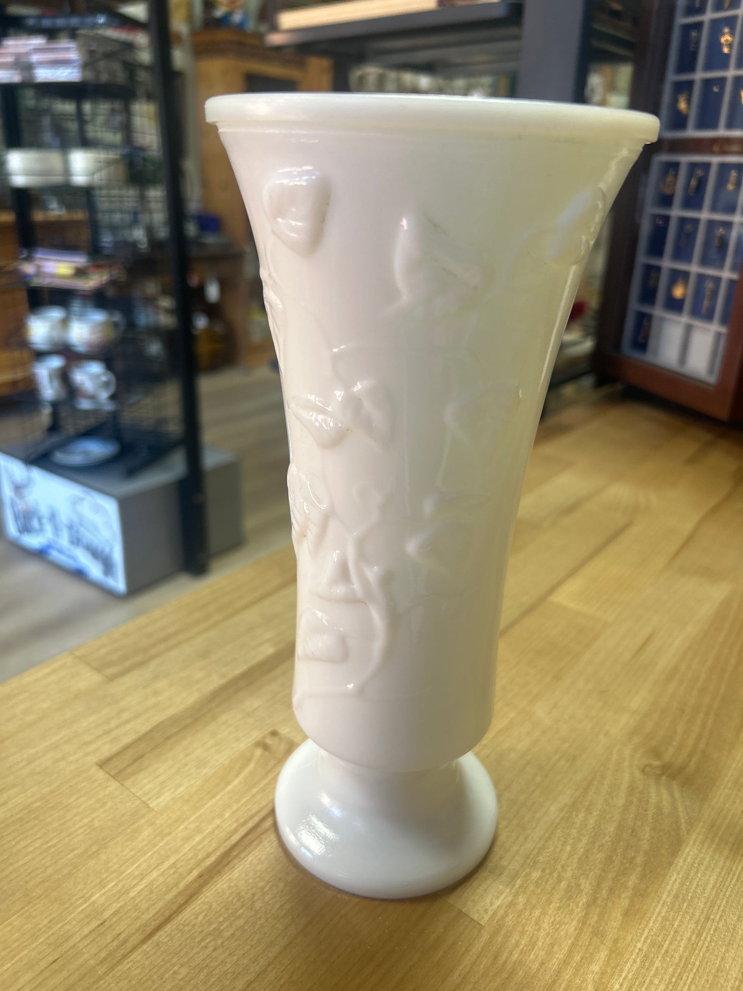 Vintage Hazel Atlas Milk Glass Vase: 1960s Ivy Bouquet Vase 9 1/2”