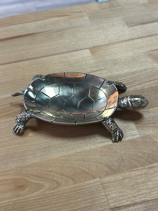 Vintage Brass Turtle Ashtray/Trinket Dish (head to tail 8”)