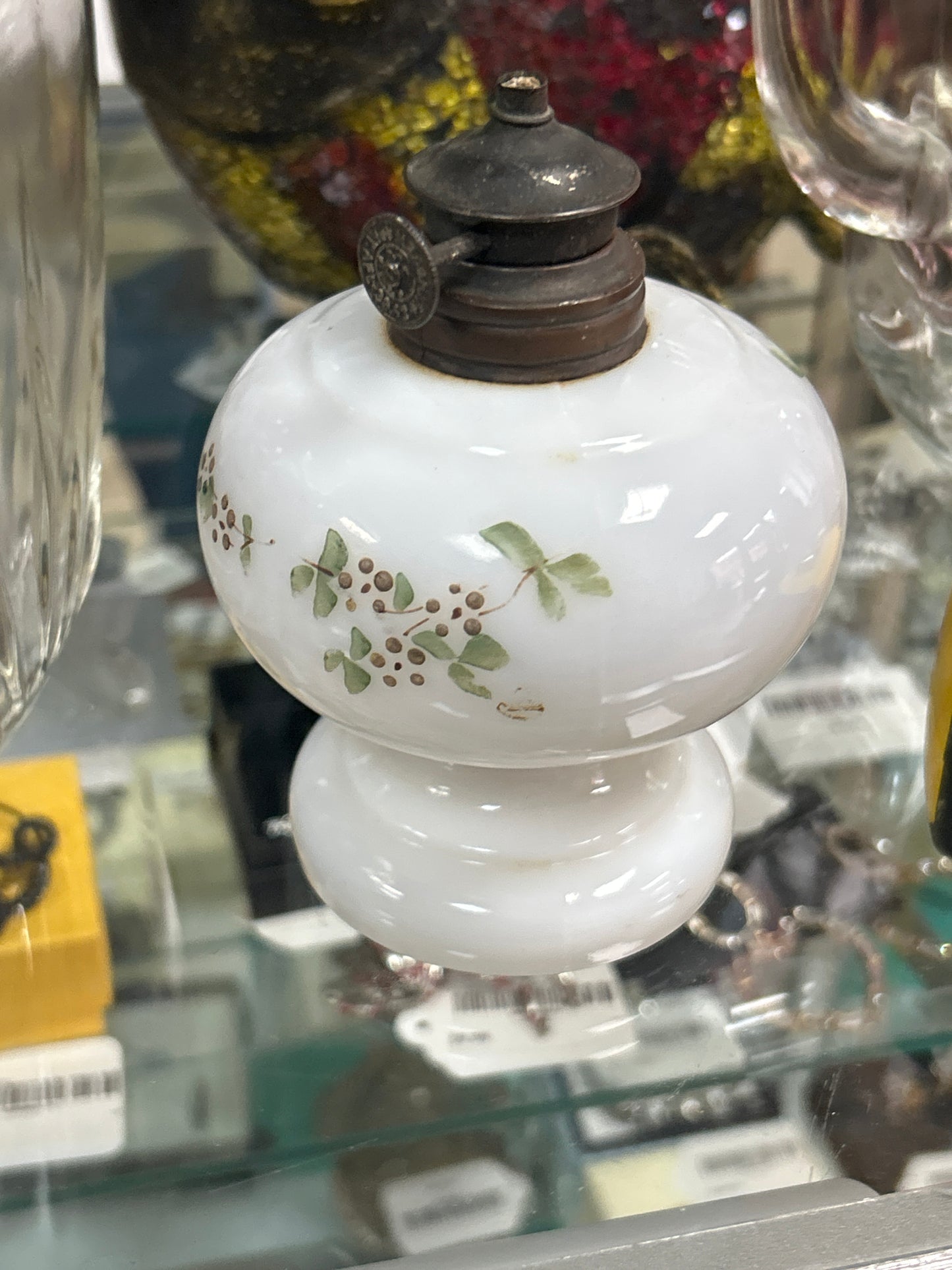 Vintage Small Oil Lamp Hand Painted Flowers 5”