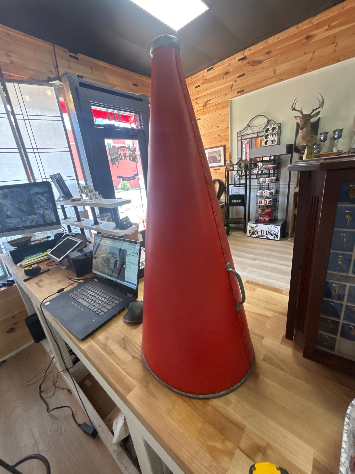 Vintage 29” Megaphone with Miranda on it. If you see her, we found it.