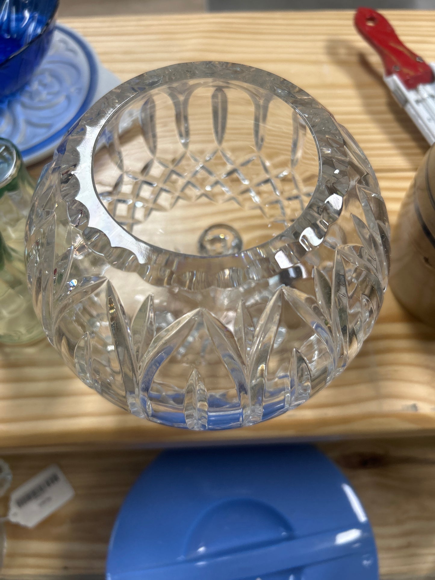 Unknown Vintage Crystal Rose Bowl, Heavy Crystal Posy Bowl, Deep Cut Crystal Footed Posy Bowl, Deep Cut Posy Bowl, Scroll Foot Posy Bowl