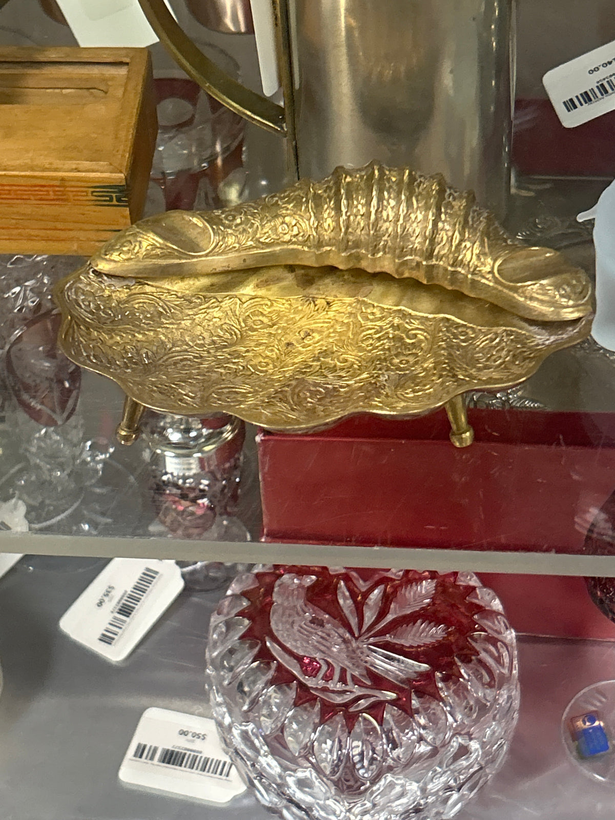 vintage brass conch shell (Shankha) ashtray