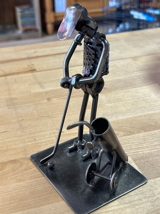 Hinz & Kunst Nuts & Bolts Metal Golfer FOLK ART SCRAP METAL Sculpture 7"