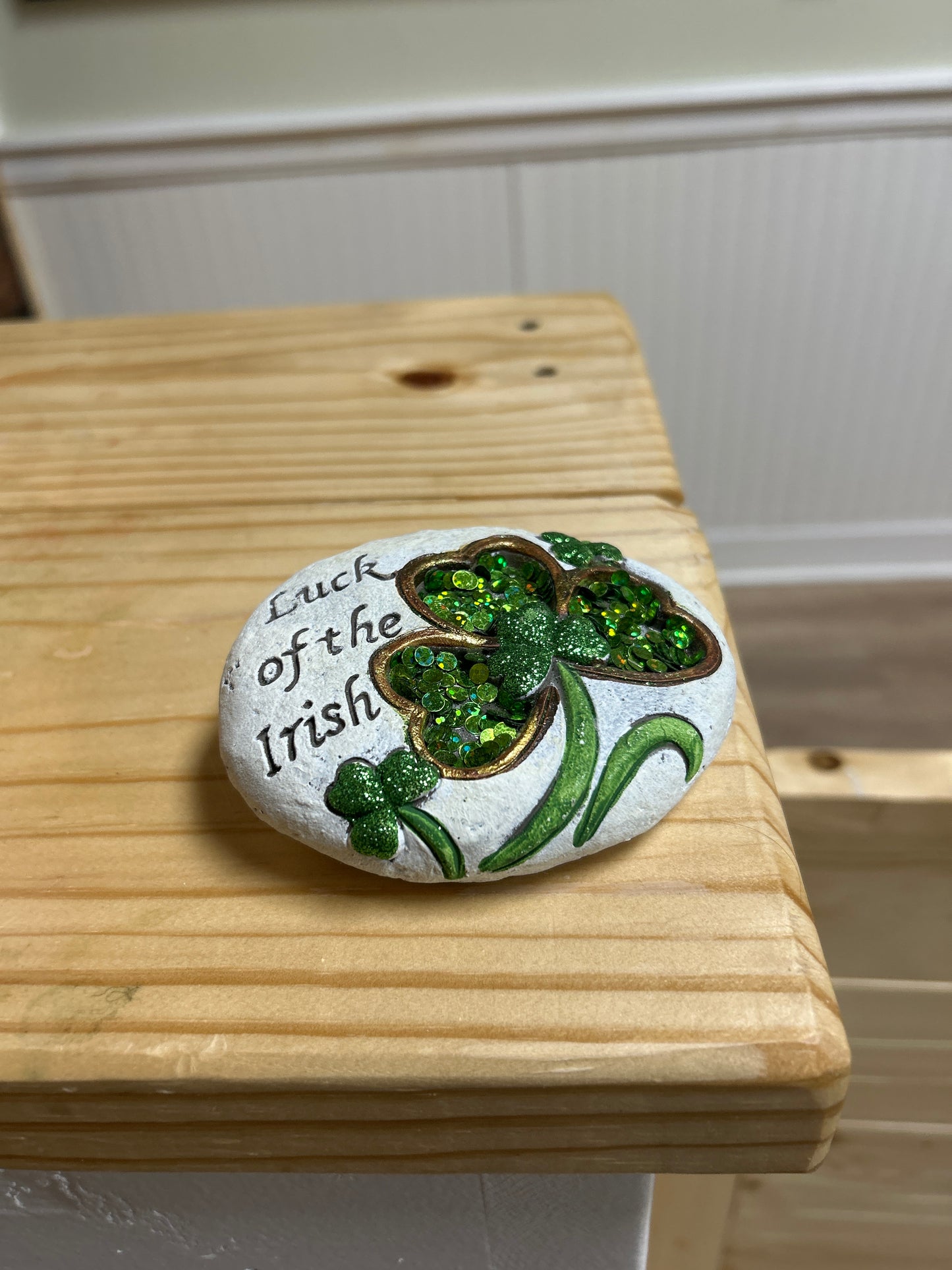 Luck of Irish rock paperweight