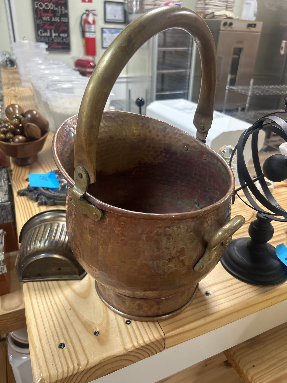 Vintage hammered copper coal scuttle