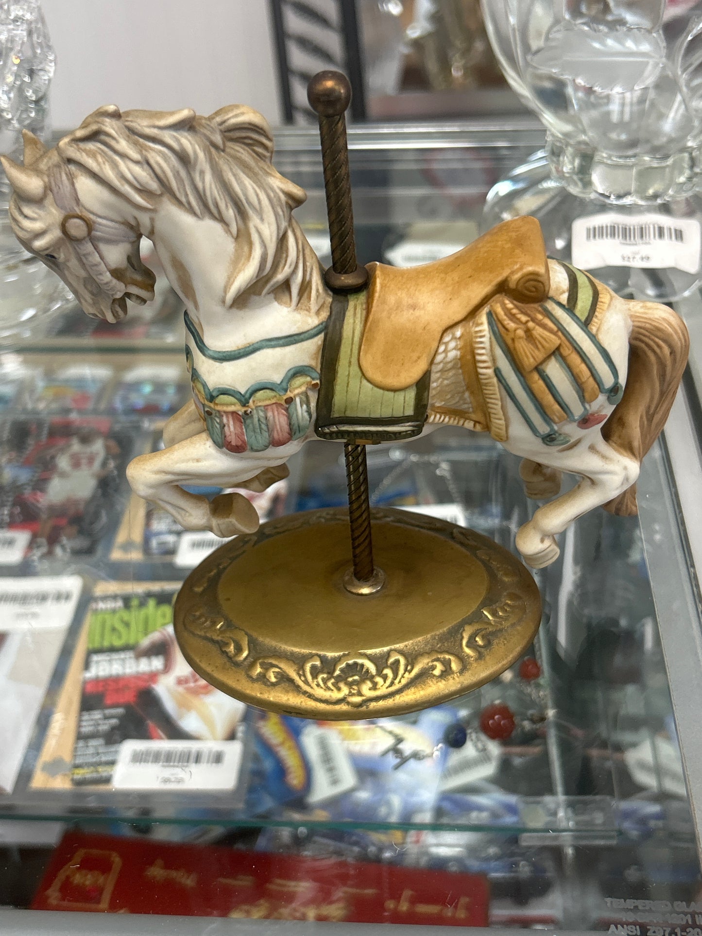 Vintage Willitts Designs porcelain carousel horse figurine on a brass stand
