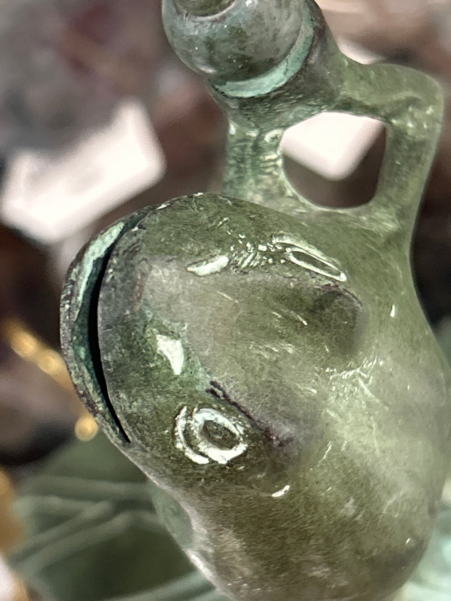 Frog Taper Candle Holder Figurine Brass Heavy Green 11.75”