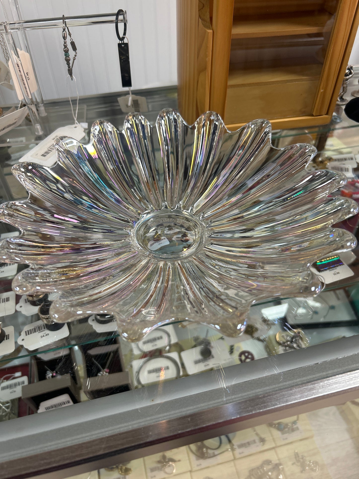 1950’s Federal Glass Celestial Starburst Iridescent Bowl 11 1/2”