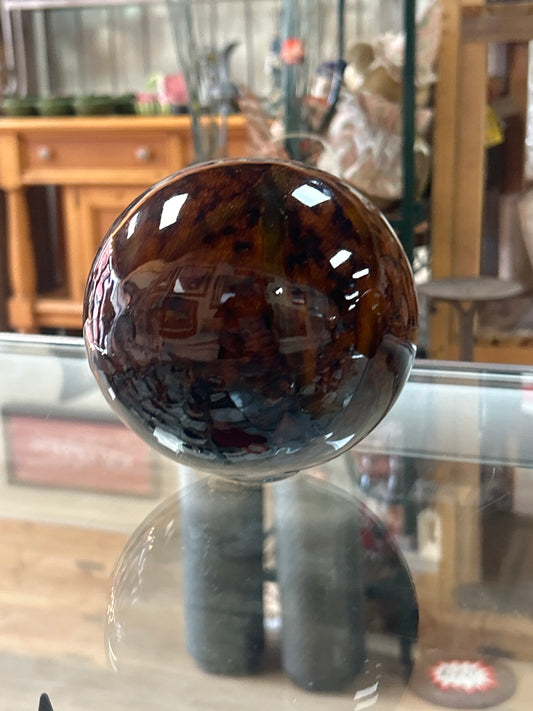 Glazed Pottery Globes (tones brown and dark brown ) 4 1/2”