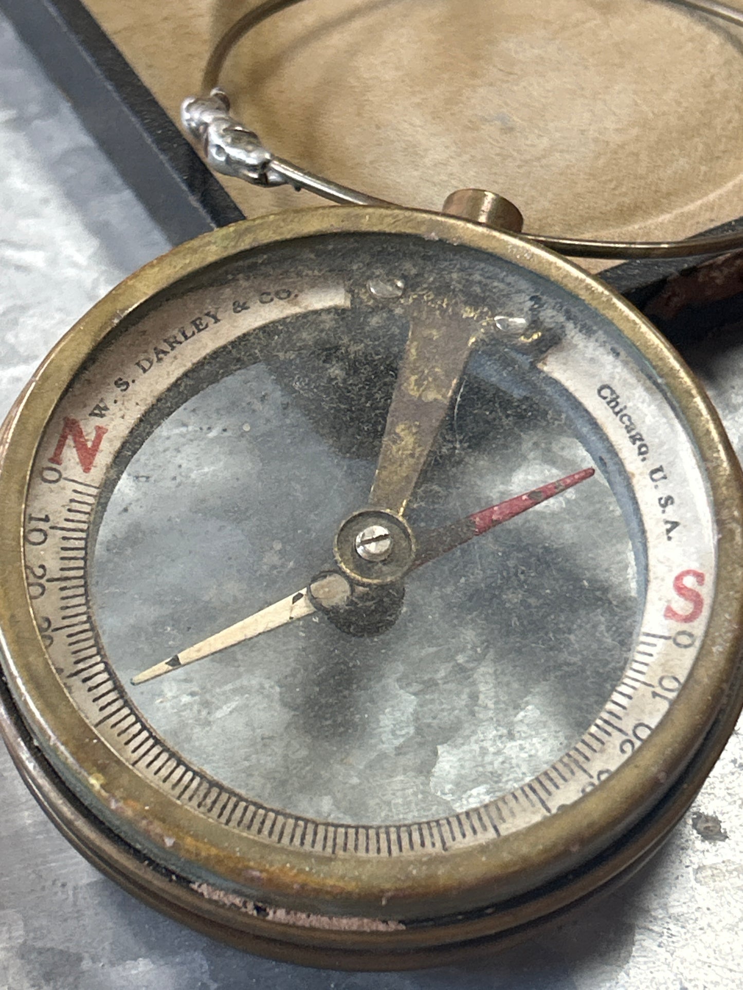 Antique W.S. Darley Magnetic Mining Dipping Needle Compass - Brass & Glass (repair to ring, see photos for condition)