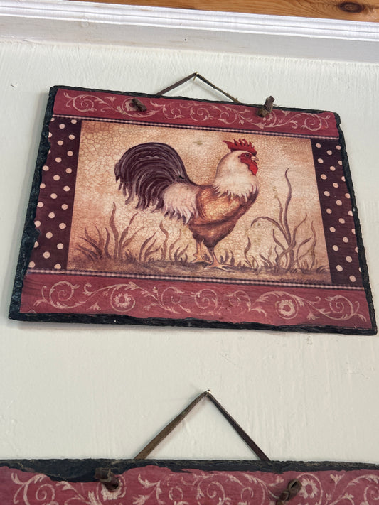 "Cock-a-Doodle-Doo" by artist Kimberly Poloson 12x10 Printed on slate. (See photos for used condition)