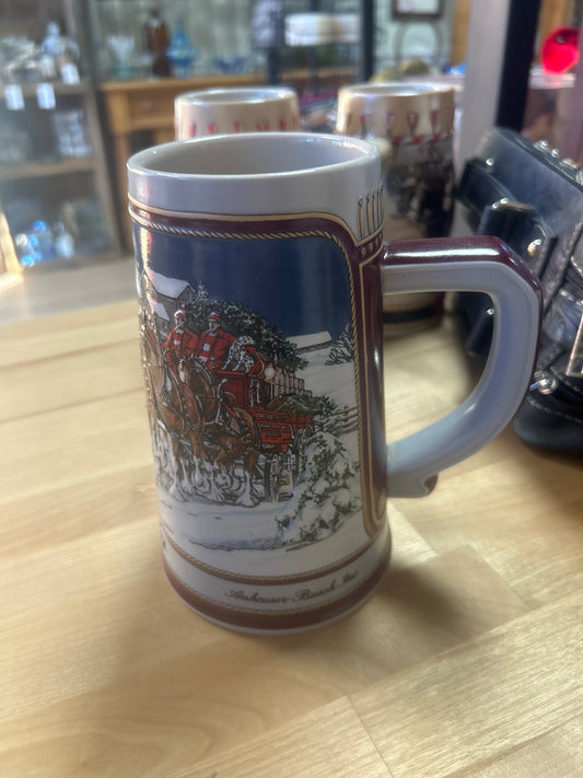 VTG 1989 Budweiser Anheuser Busch Beer Stein Mug Holiday Clydesdale Collectors
