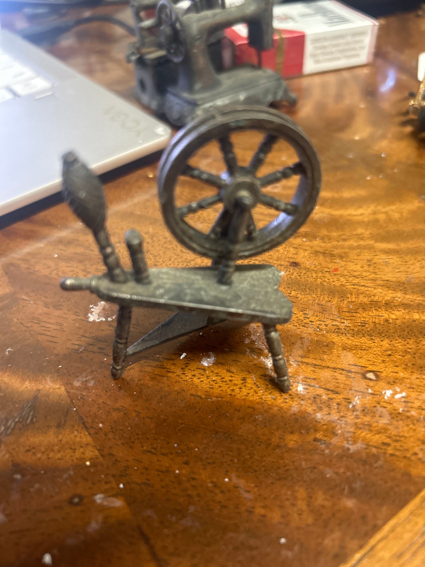 Vintage Miniature Die Cast Metal Spinning Wheel Dunham Industries