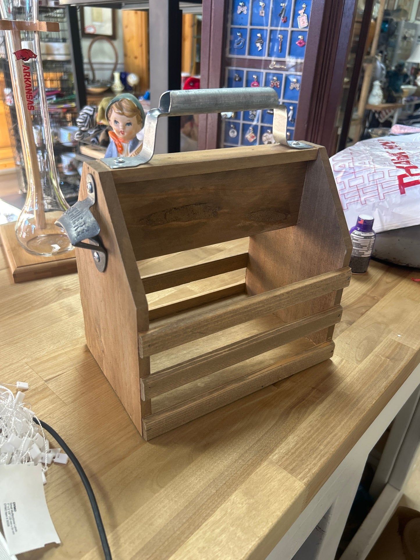 Hammer & Axe Bottle Caddy Wood with Opener