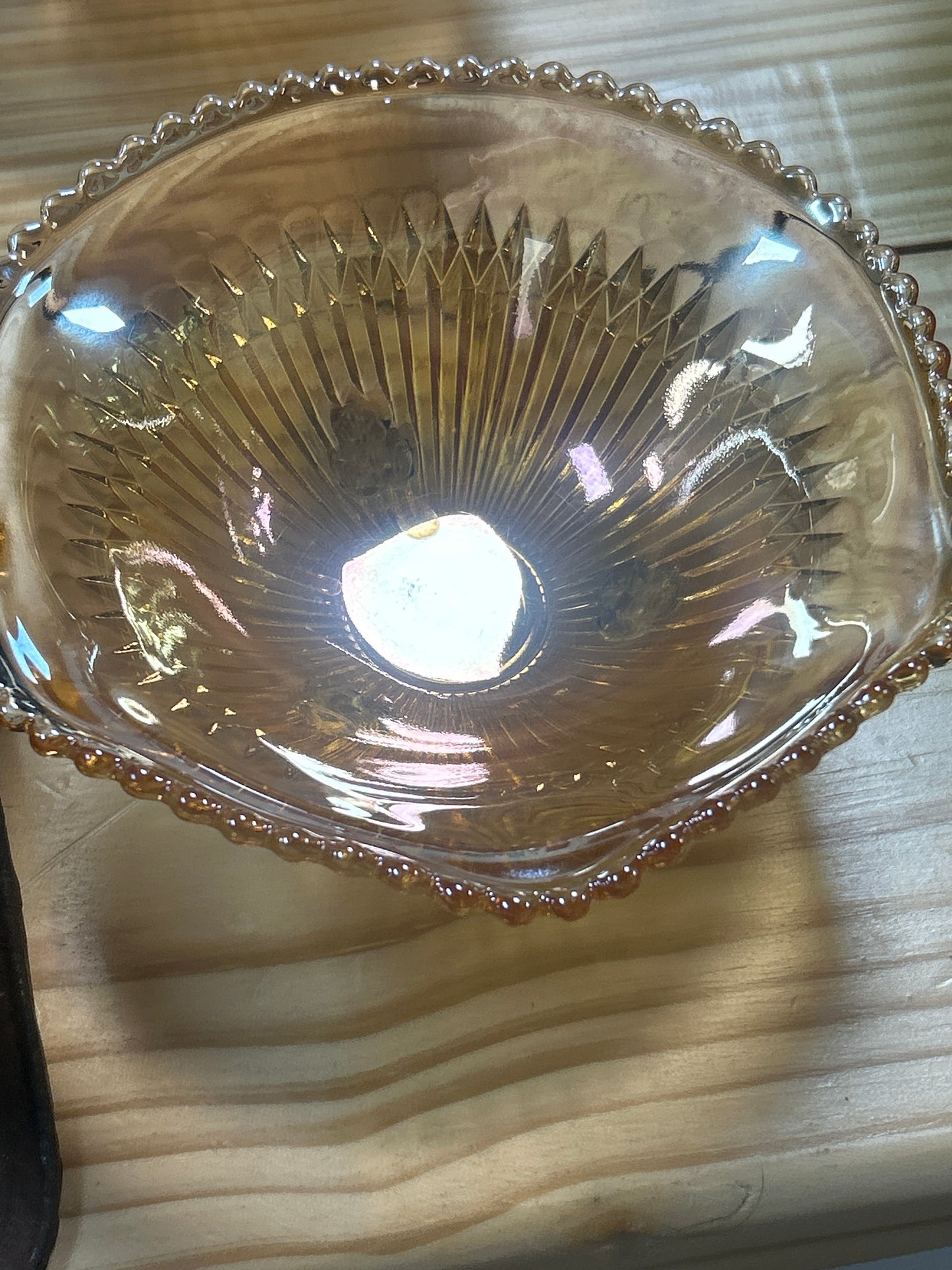 Vintage Jeanette Marigold Carnival Glass Anniversary Pattern Footed Bowl