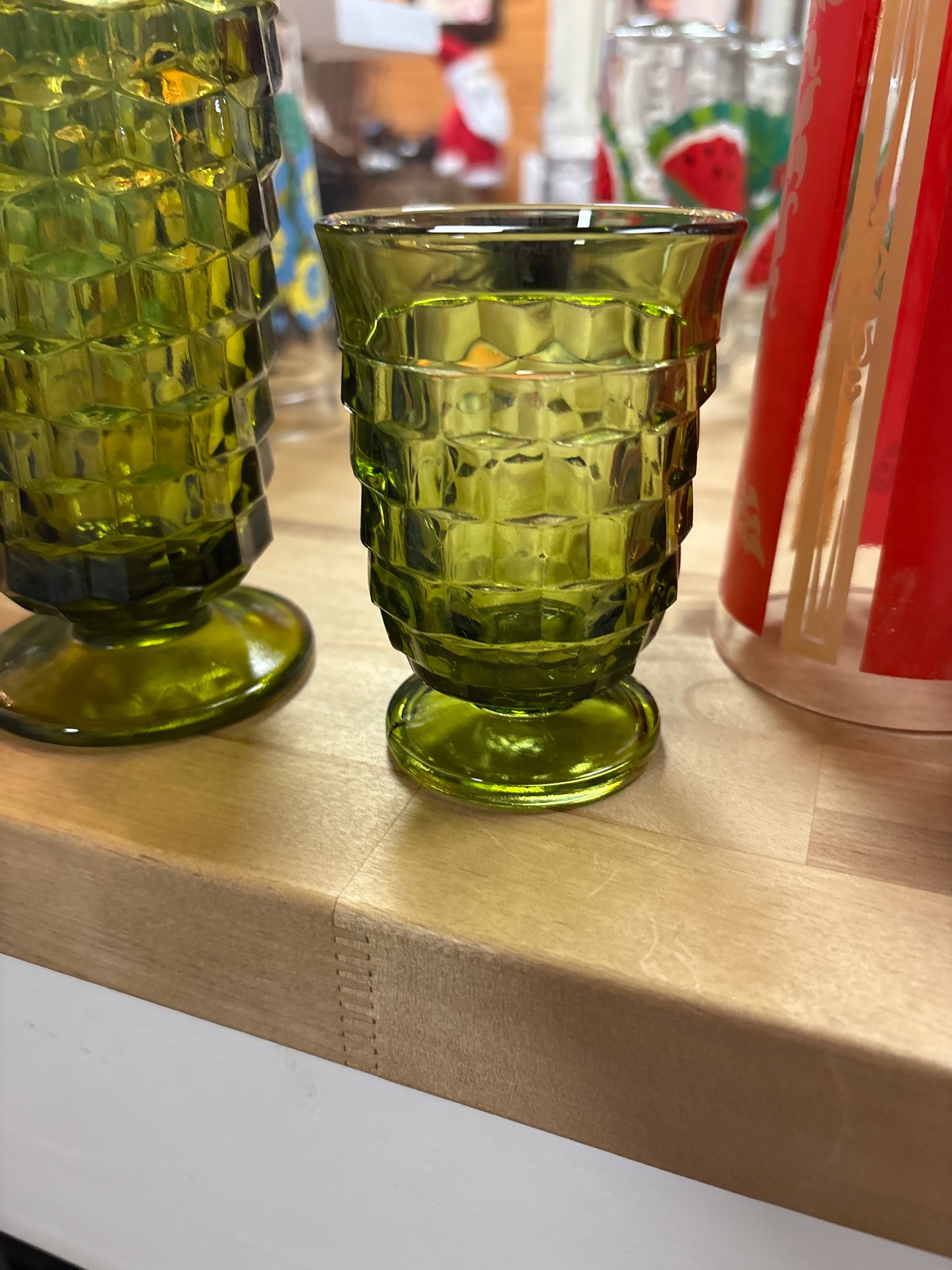 Vintage Cactus Green Geometric Glasses set