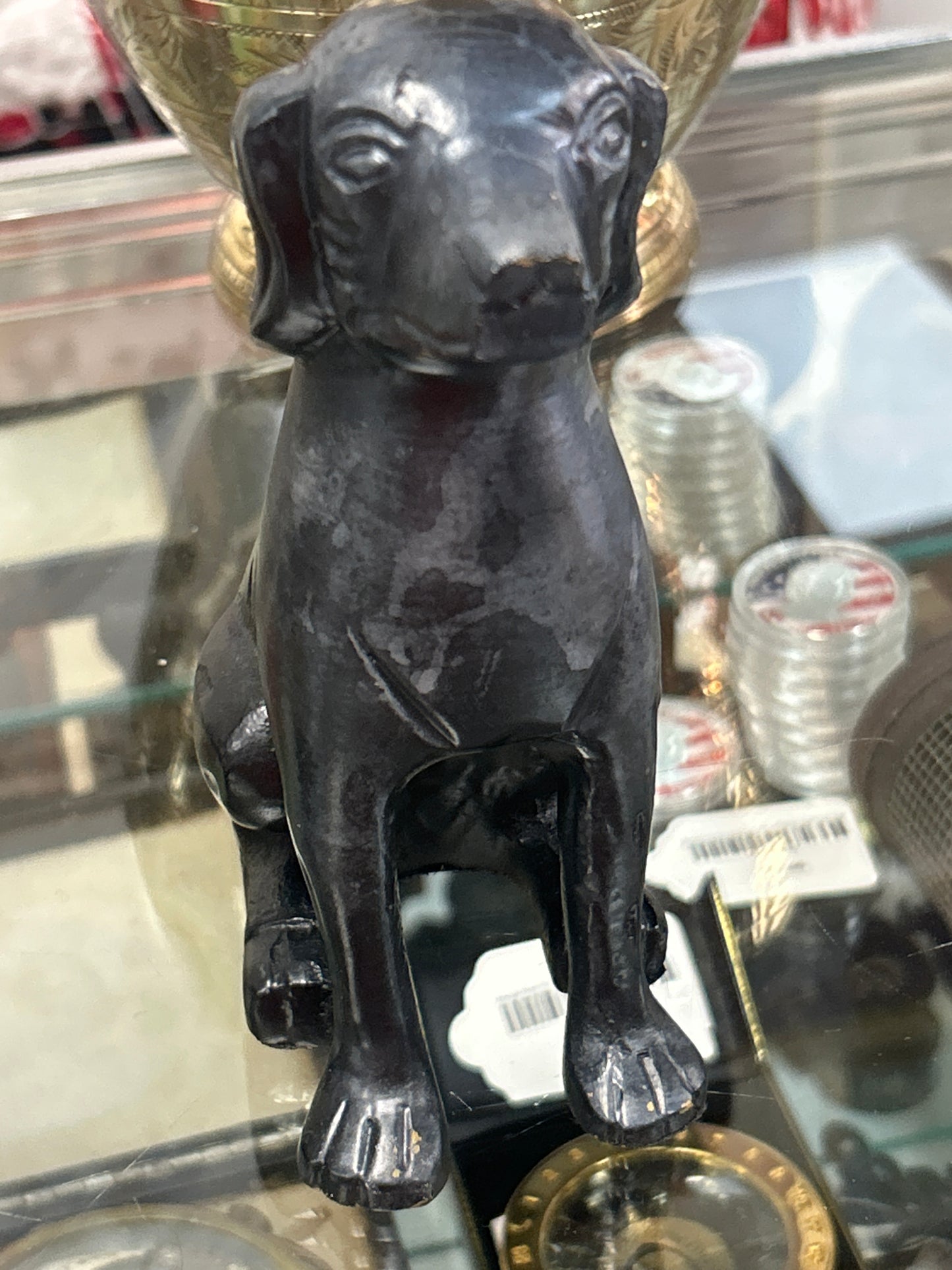 Sitting Hound Labrador Dog Black Paint Over Metal Heavy Figurine 6 1/2” Tall