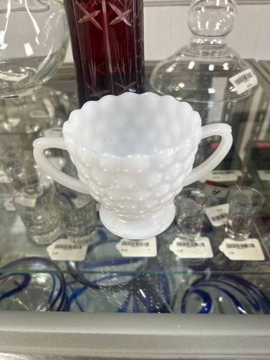 Vintage Milk Glass Bubble Pattern Open Sugar Bowl Double Handle Anchor Hocking