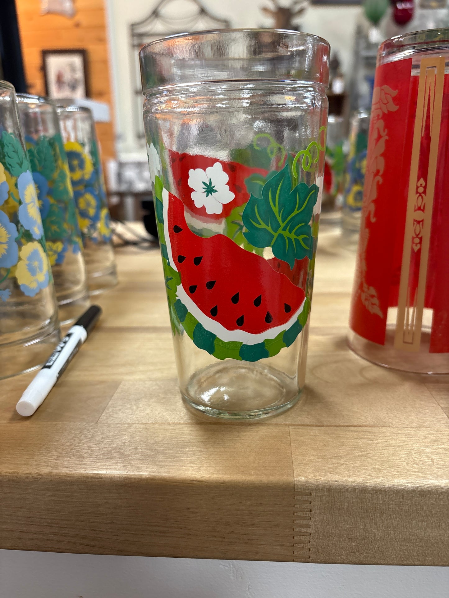 Vintage 16 oz Anchor Hocking Watermelon Jelly Jar Style Glasses Set of 4