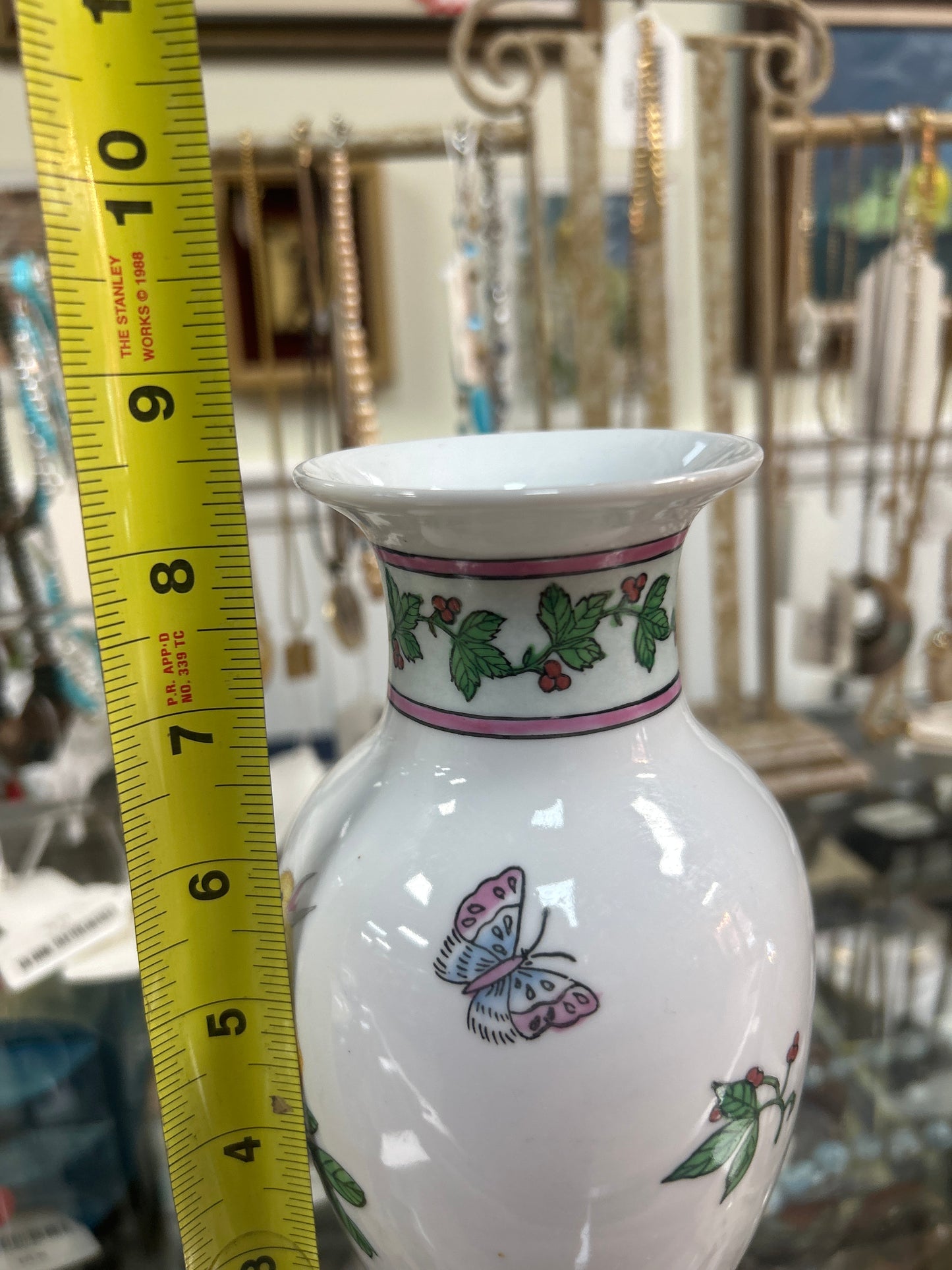 PRETTY WINTERTHUR PORCELAIN VASE WITH w/ Yellow Warbler and Butterflies