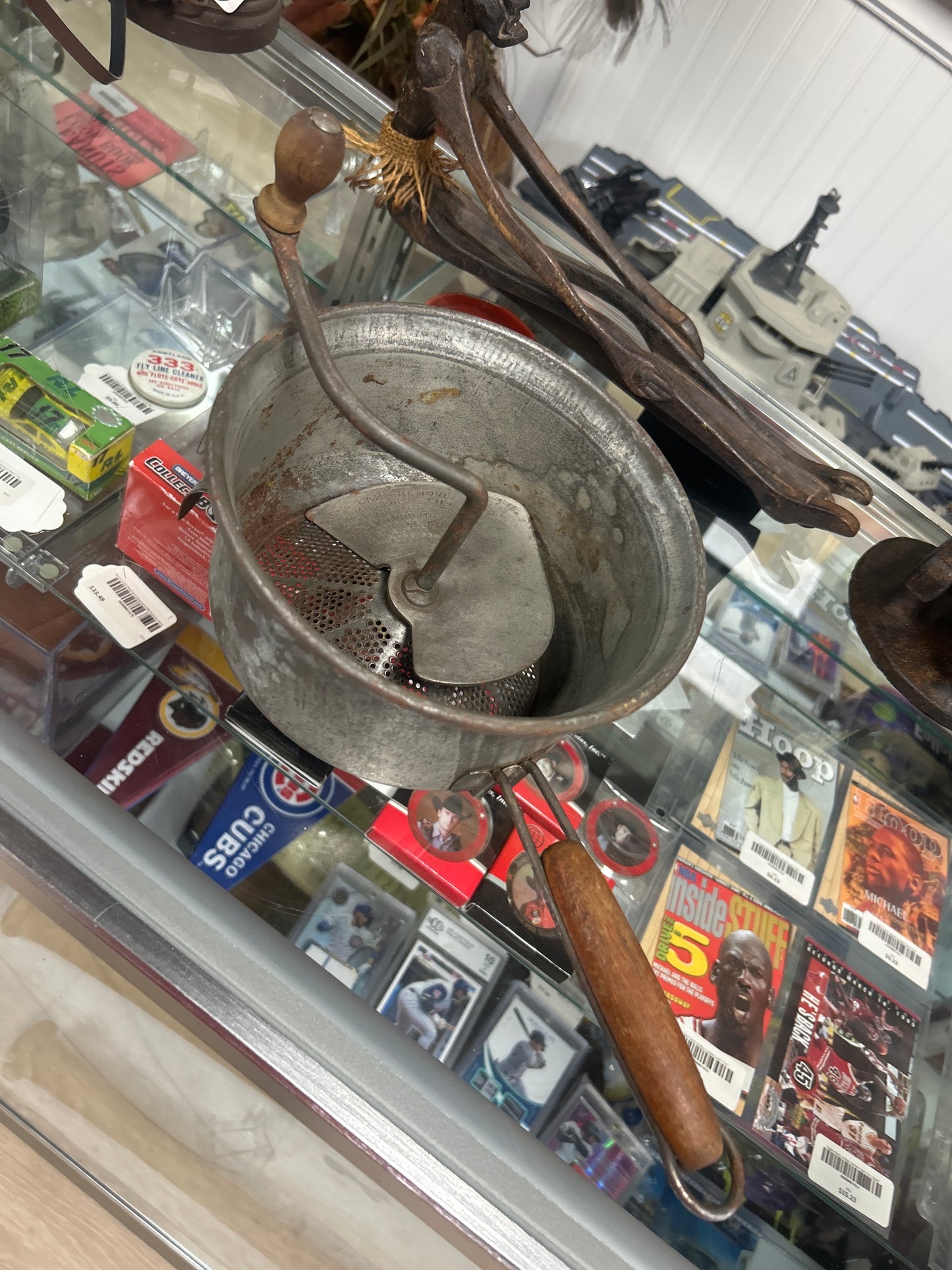 Vintage Foley Food Mill Masher Strainer Wood Handle Minneapolis Natural Patina
