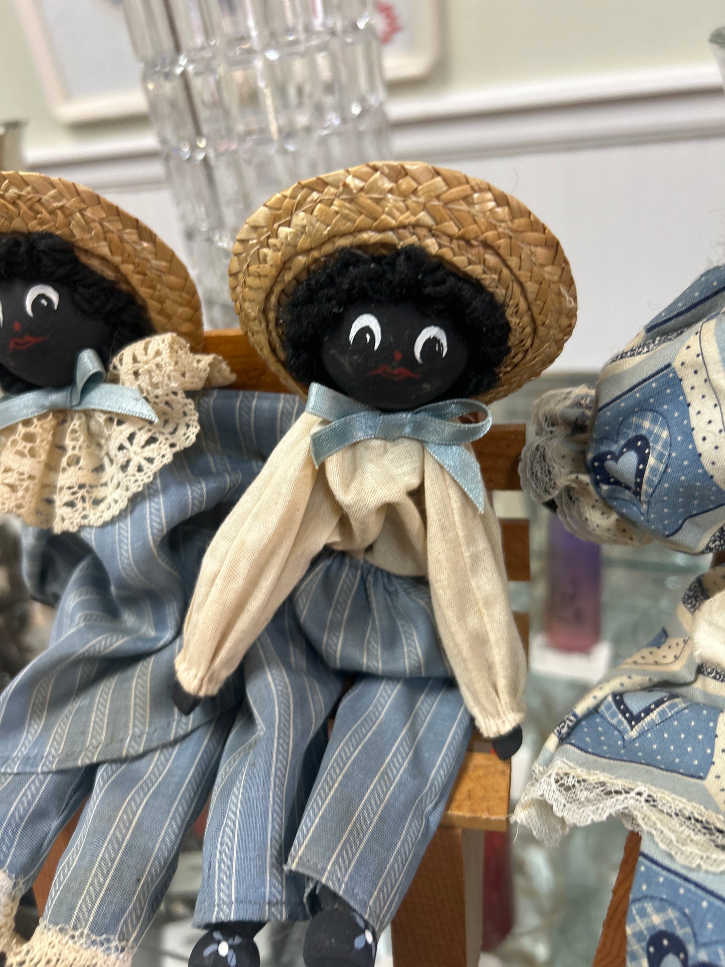 Vintage Set Old Americana Handmade Cloth Rag Doll Family Folk Art