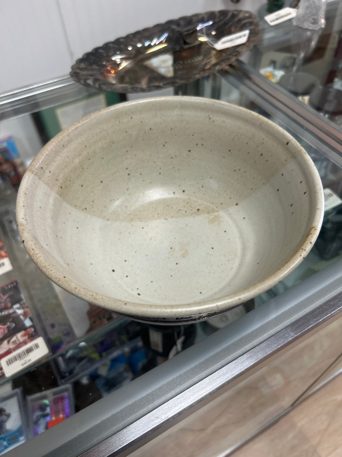 Studio stoneware bowl with a speckled off-white 98’ Philippians 4:13 pressed lettering