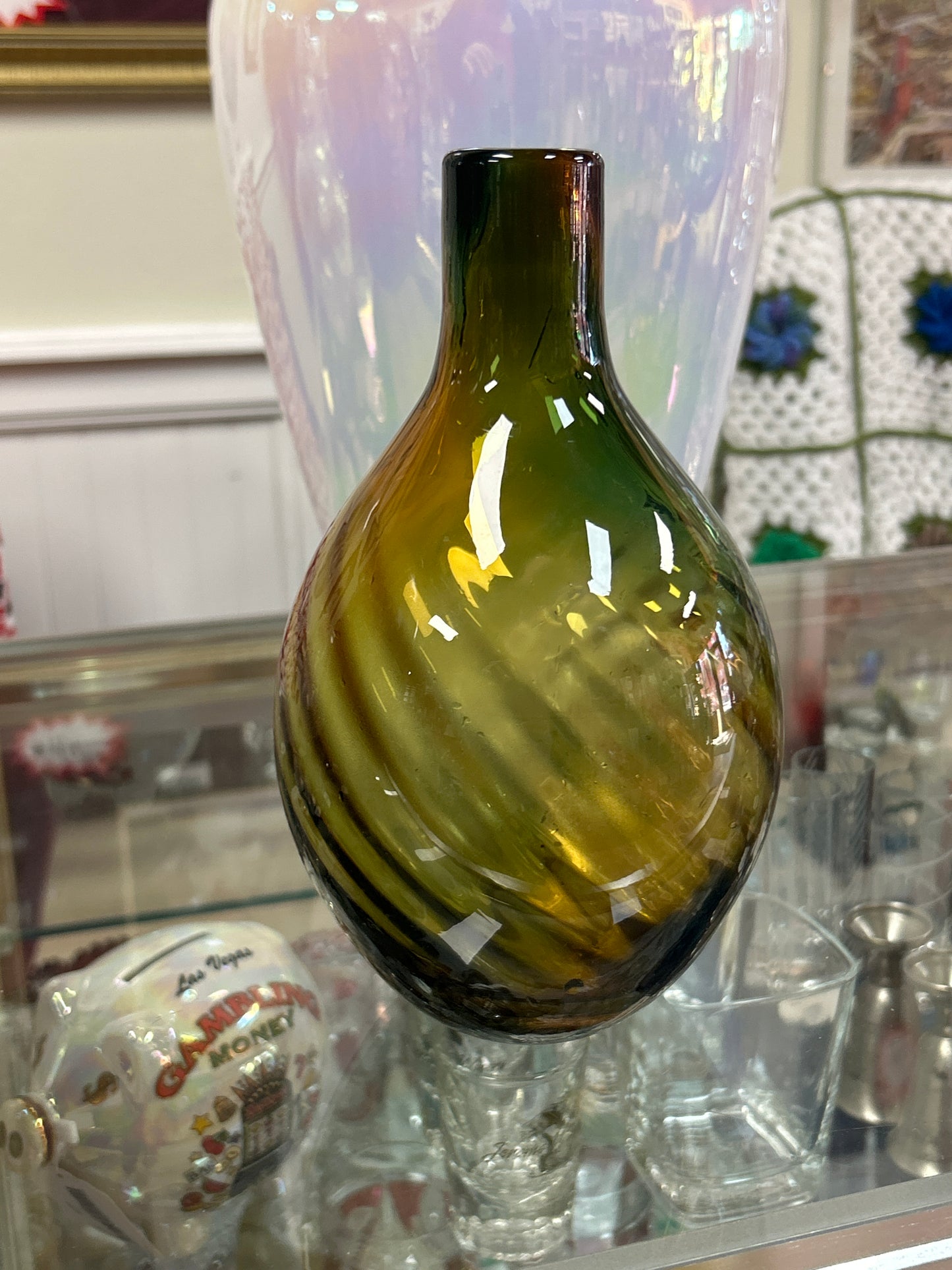 Multicolor vase (green and brown) 8”