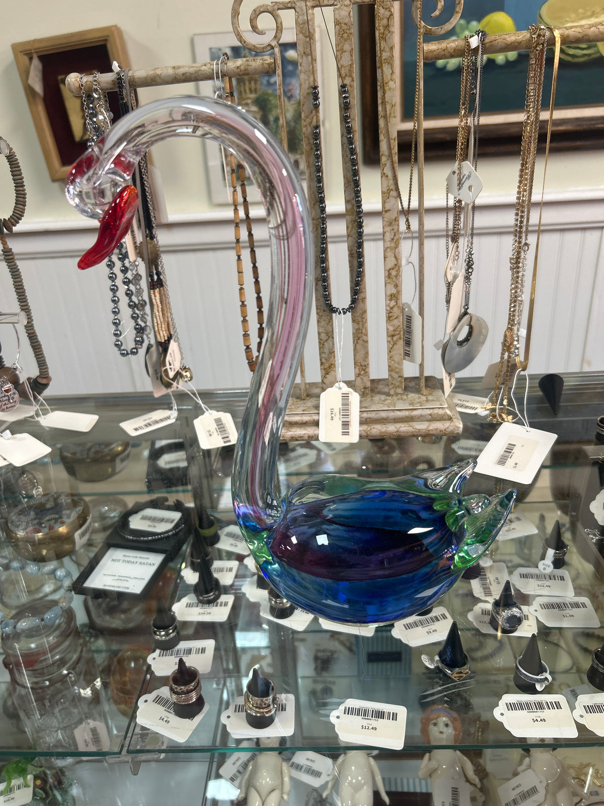 Fifth Avenue Crystal Swan Multicolored Figurine Murano Style Glass