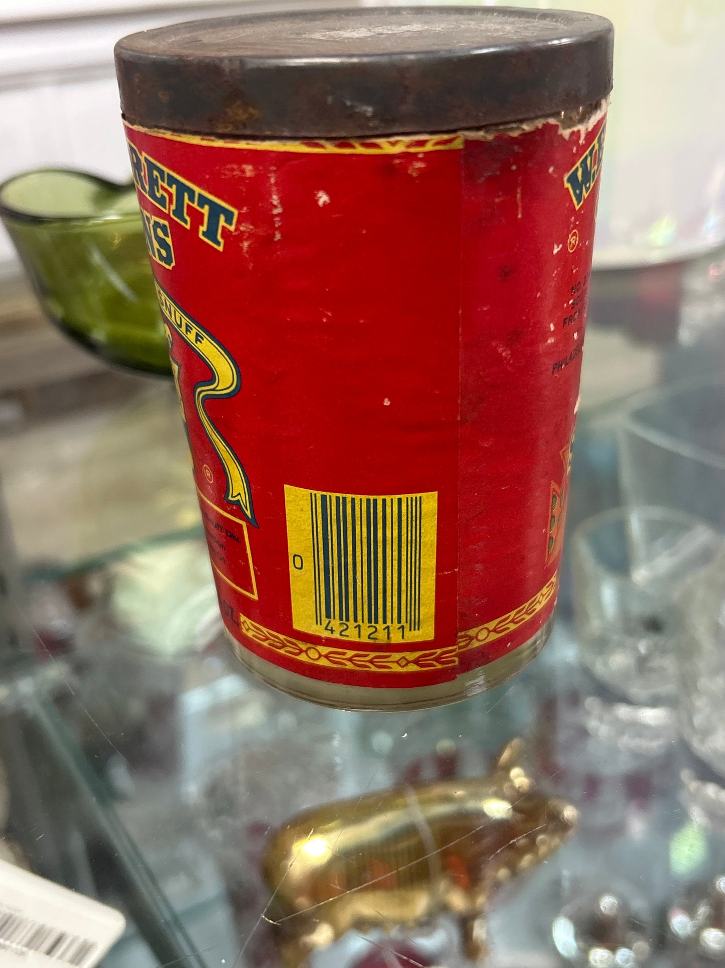 VINTAGE W.E. GARRETT & SONS SWEET MILD SNUFF JAR PAPER LABEL 5.58oz