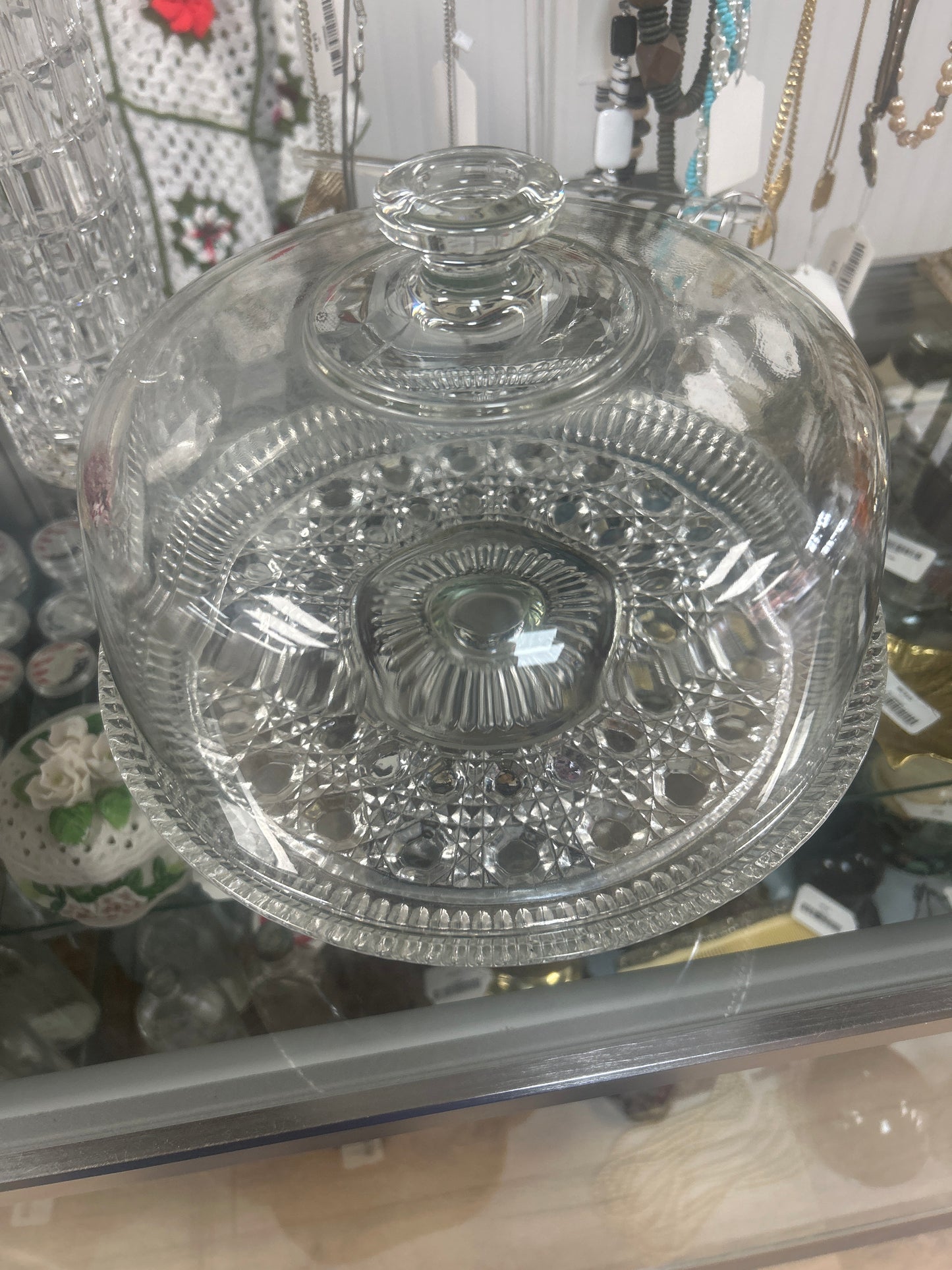 Vintage Federal Glass "Windsor Clear" cake plate with a glass dome