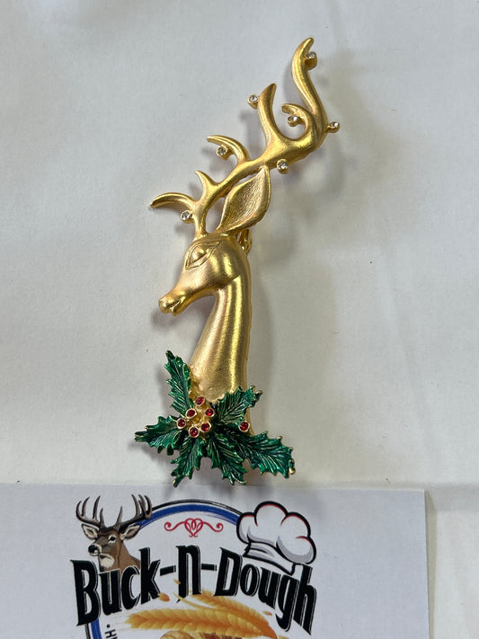 JJ Vintage Reindeer Brooch With Rhinestones (Christmas)