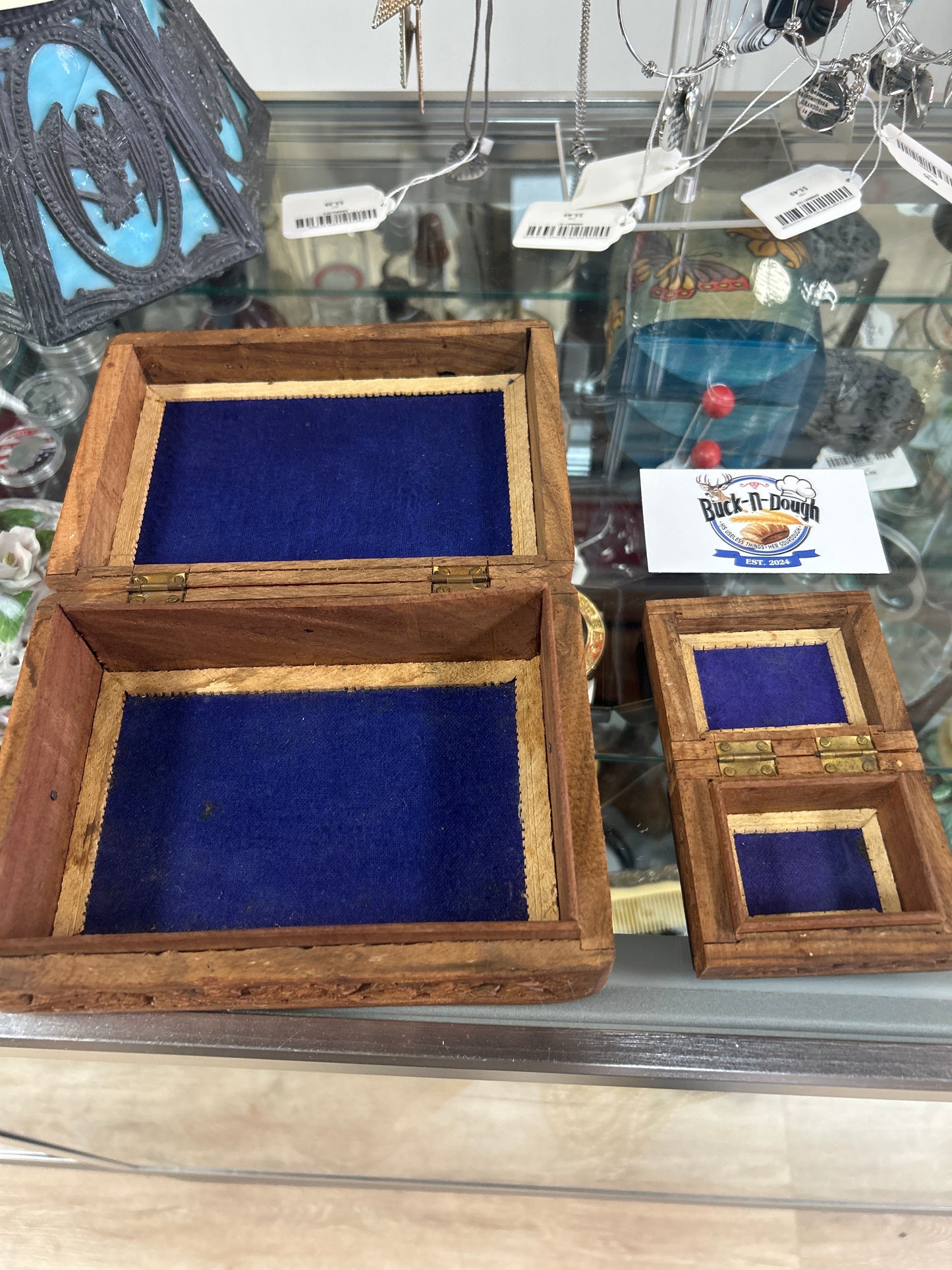 Carved wood box set (large and small)