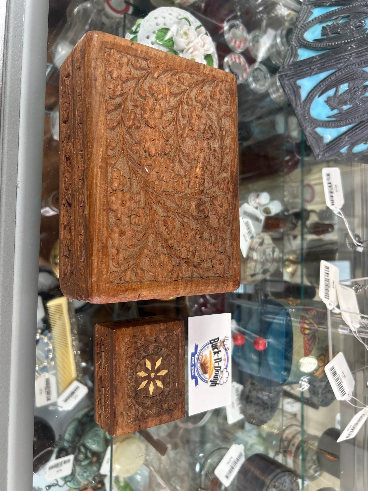 Carved wood box set (large and small)