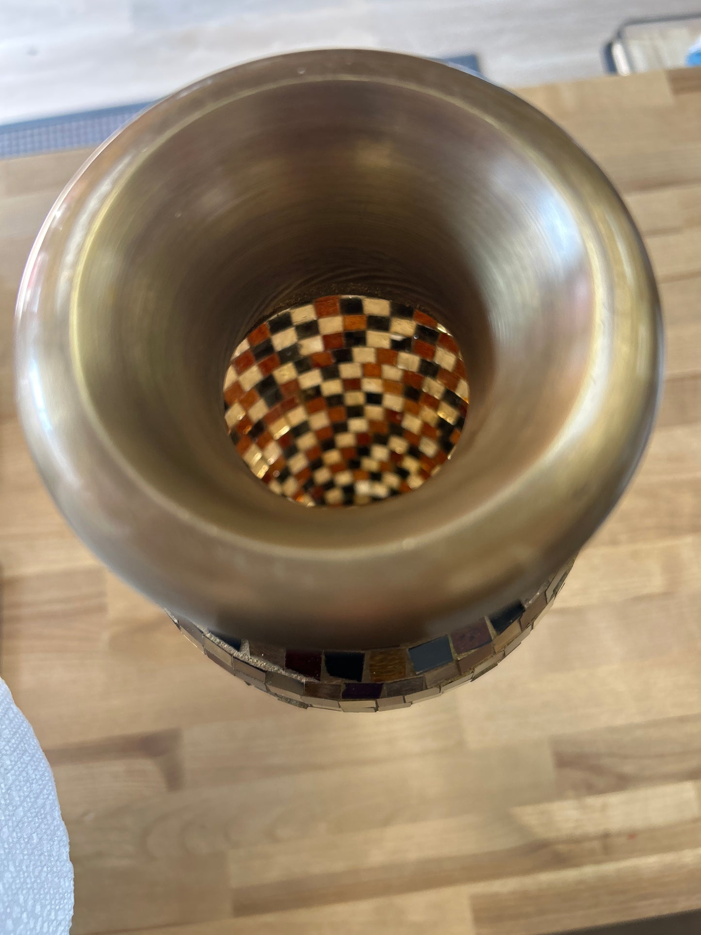 Brass mosaic tile vase 17”