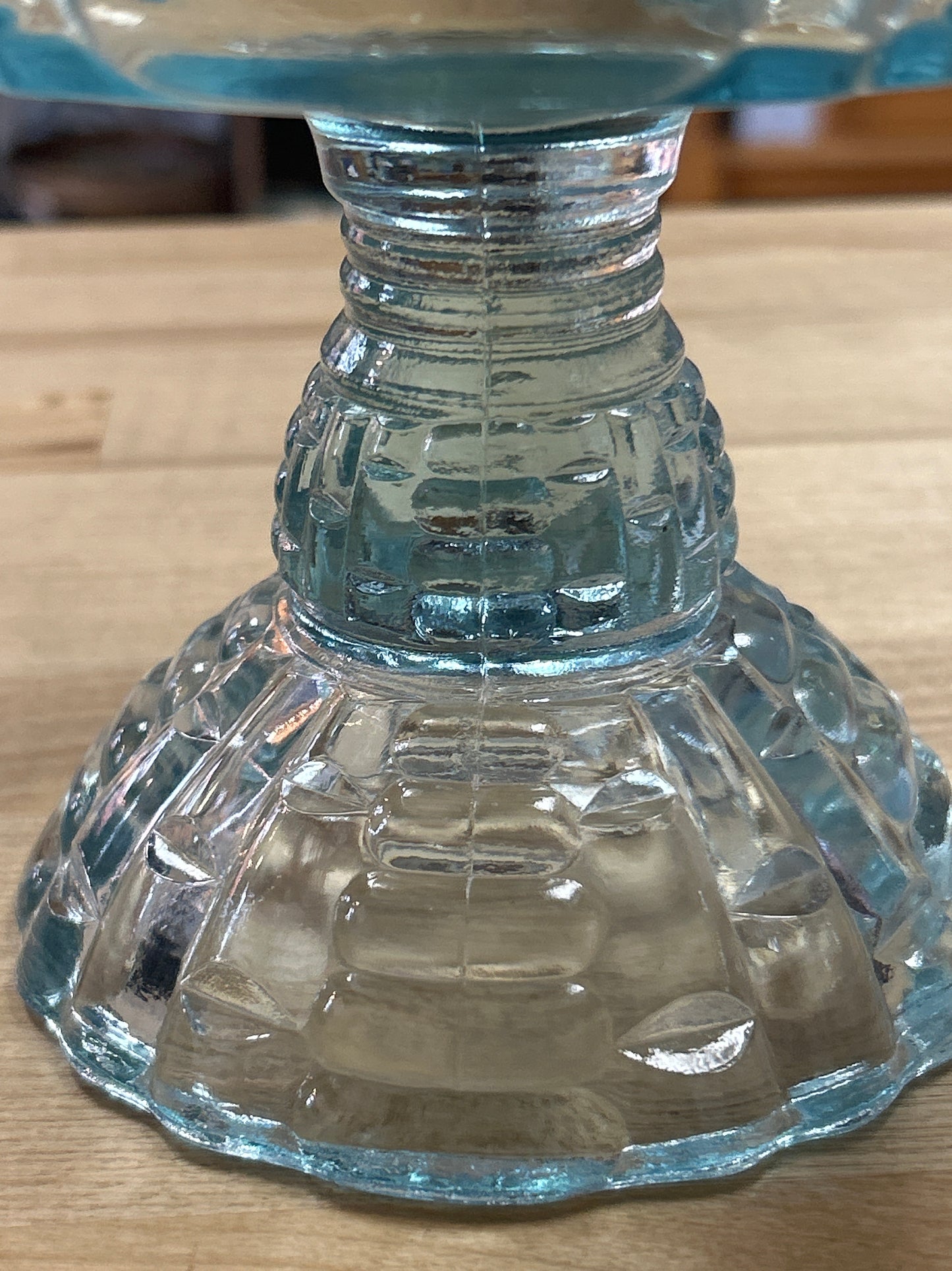 JEANETTE GLASS CO. ICE BLUE LOUISA BASKET WEAVE COMPOTE