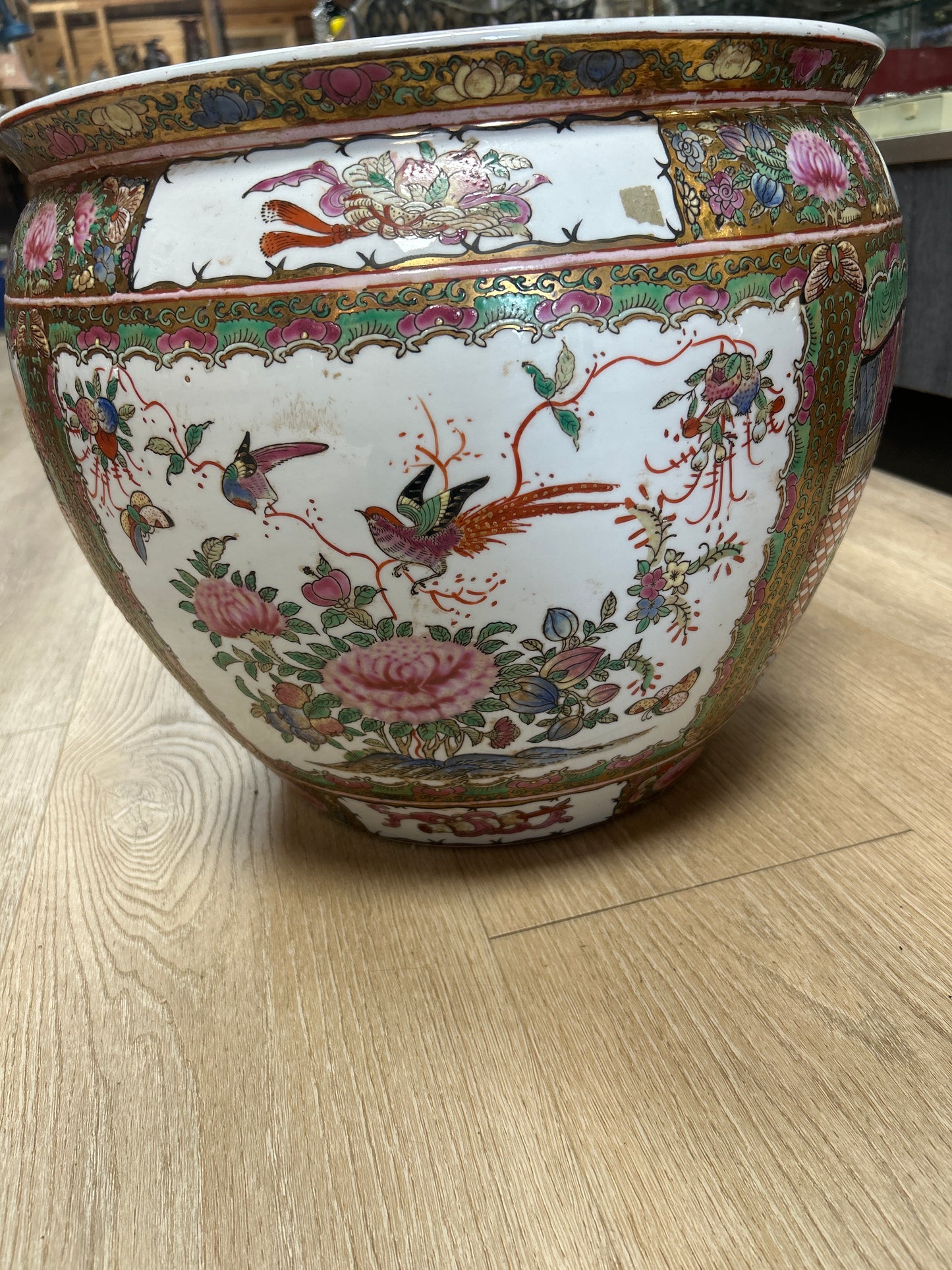Huge Antique Chinese Jardiniere Porcelain Fish Bowl Planter Qianlong Mark