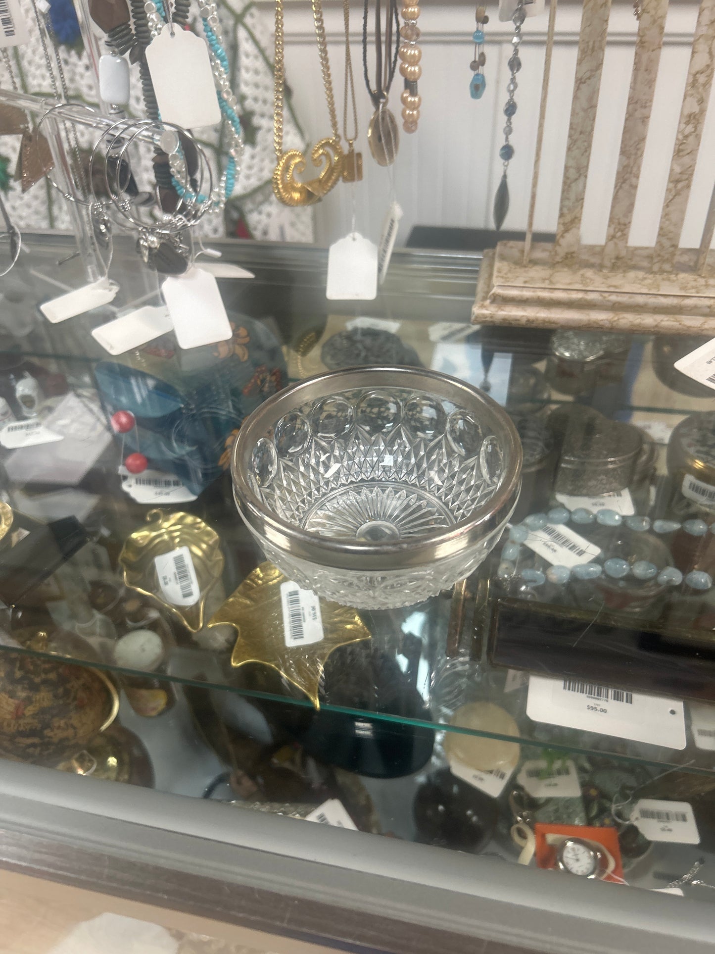 Leonard Silverplate Rimmed Crystal Bowl 5”