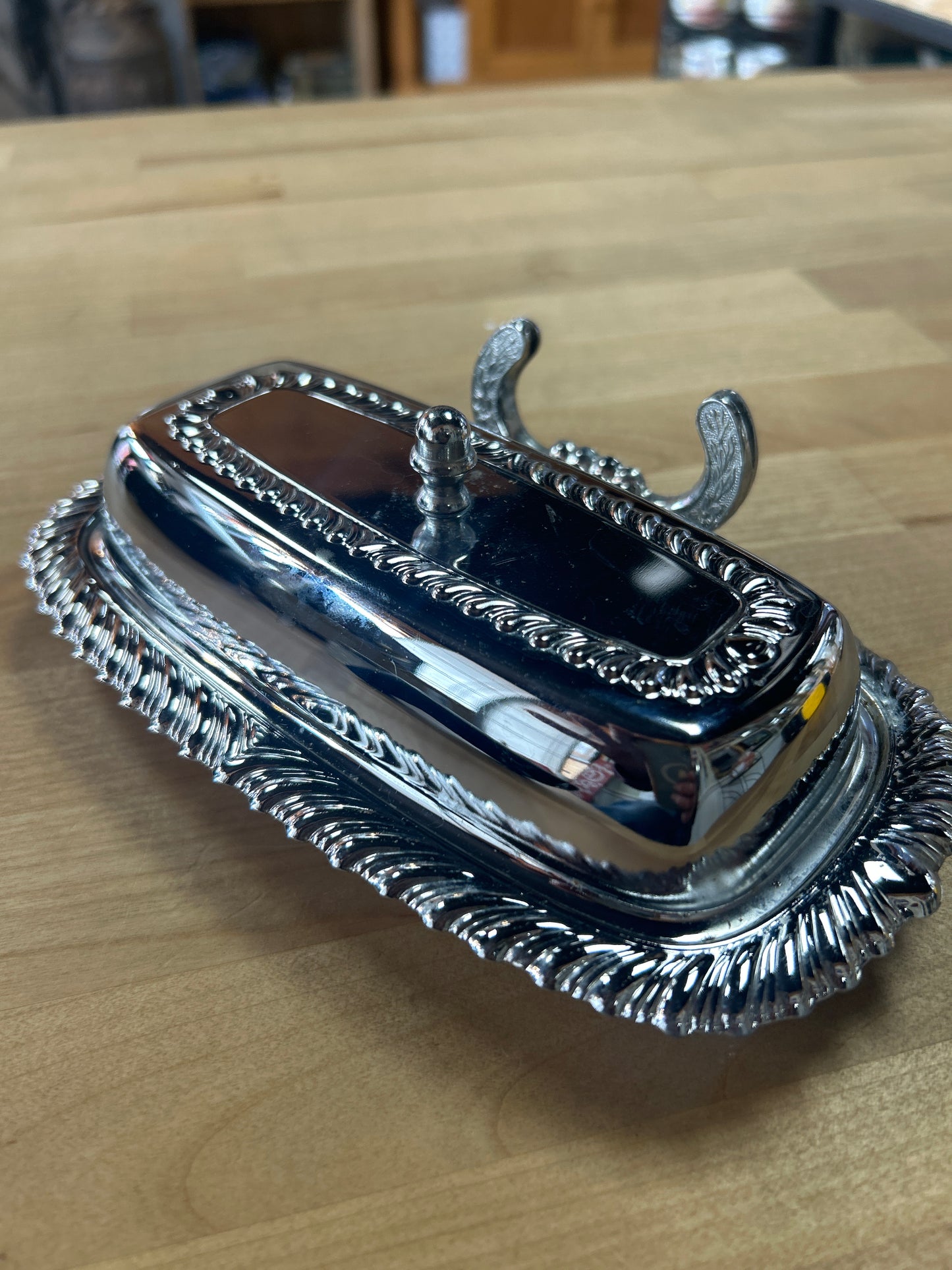 Vintage Irvinware Chrome Butter Dish with Glass Butter Plate w/Knife Holder