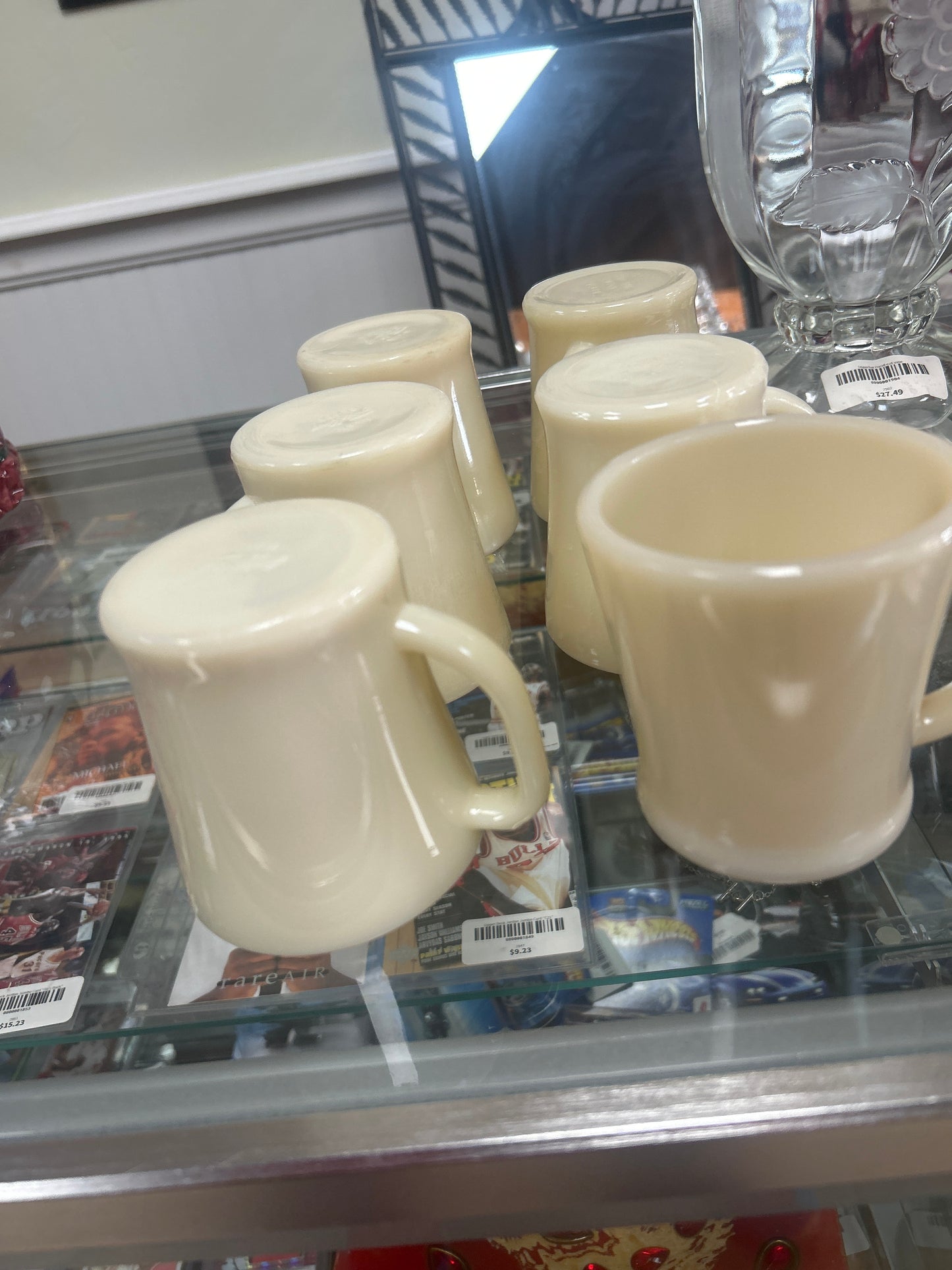 Vintage Ivory Fire King D Handle Flat Bottom Coffee Mug (set of 6)