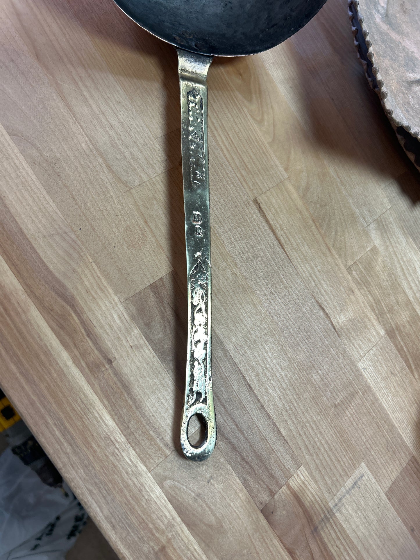 Vintage/Antique? Lrg Hammered Copper Serving Ladle Brass Handle (well used, preowned far from perfect but nice!)