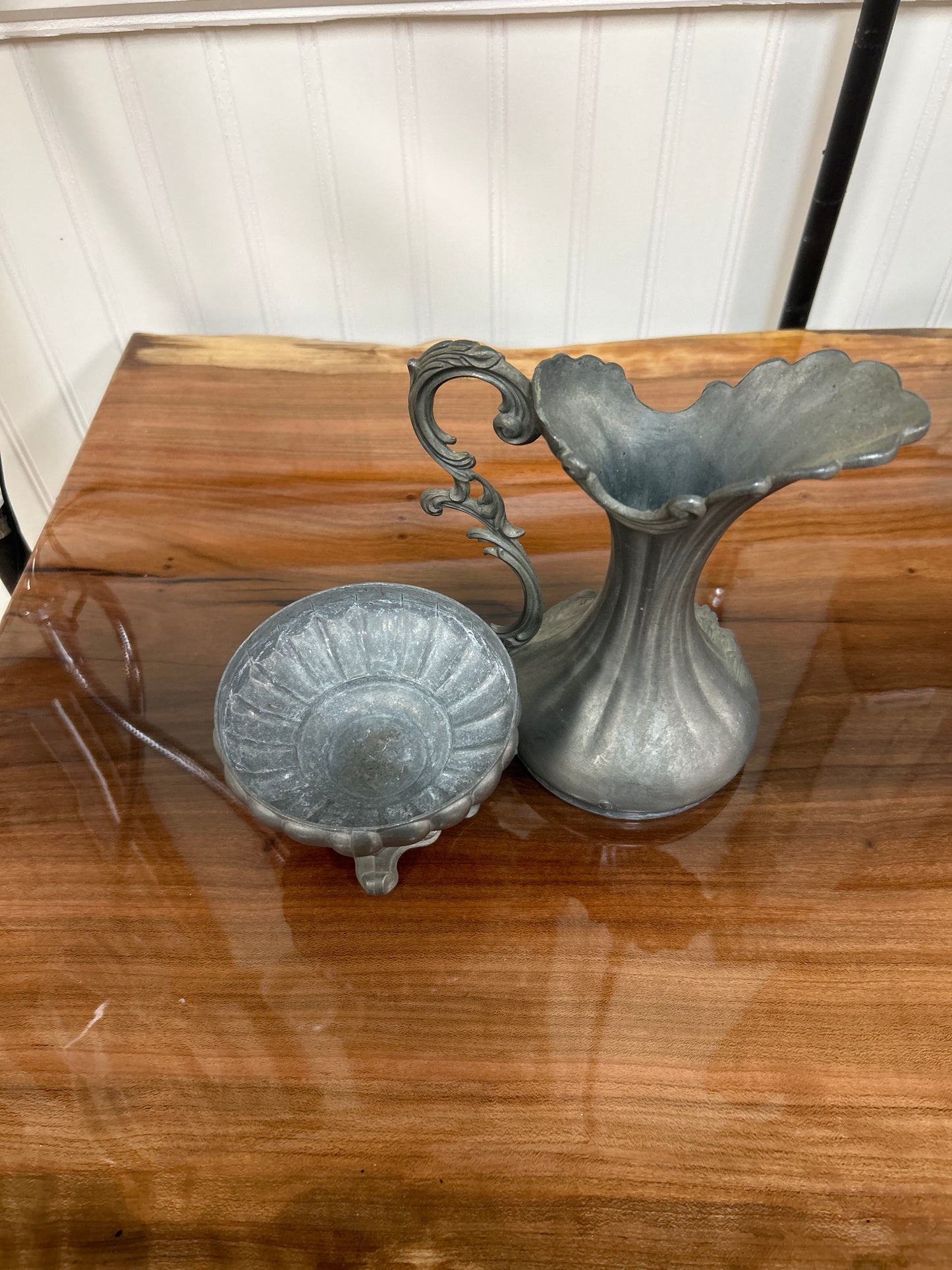 Vintage 2pc Pewter Flower Vase