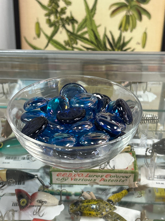 Blue Glass Pebbles in bowl