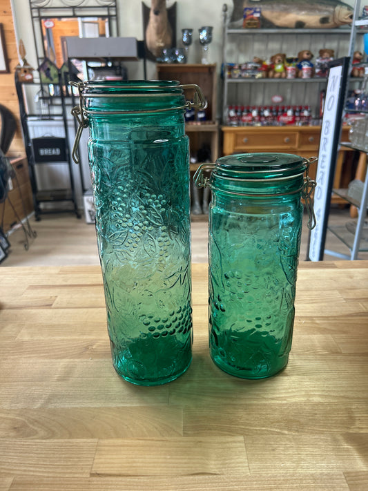 Vintage Emerald Canister (small one has a crack seen in pictures)
