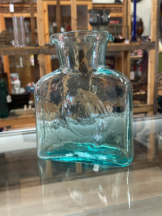 Vintage Medium Blue Blenko Glass Water Bottle / Carafe Double Spout (tiny chip on lip hard to see)