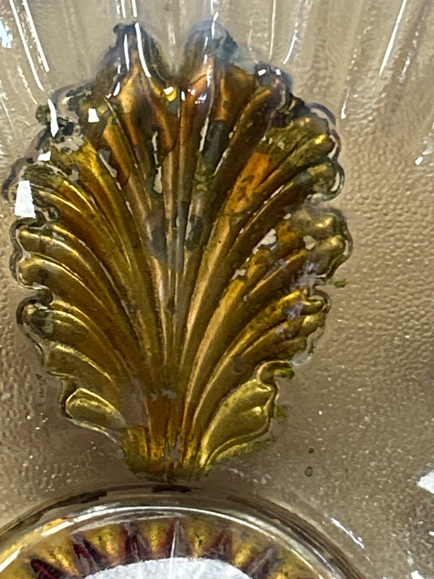 Vintage Fenton Art Glass Opalescent Ruffled Bowl Leaves Floral Pattern painted